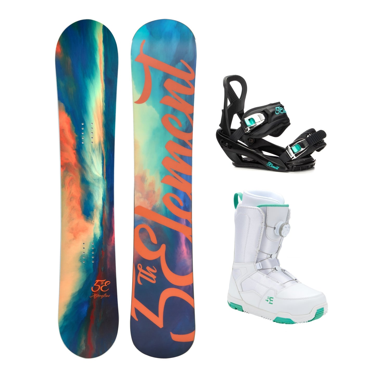 5th Element Afterglow L-2 ATOP Complete Snowboard Package - Black/Teal White