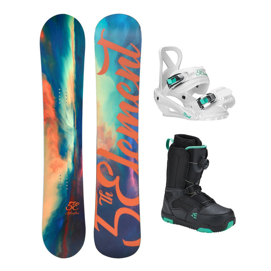 5th Element Afterglow L-2 ATOP Complete Snowboard Package - White/Teal Black