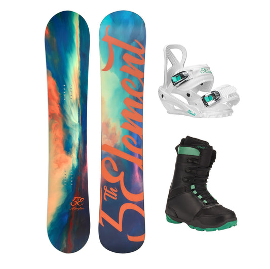 5th Element Afterglow Complete Snowboard Package - White/Teal Black