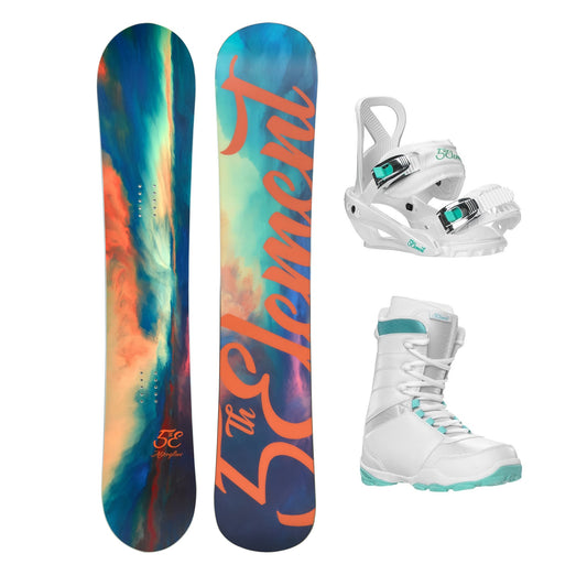 5th Element Afterglow Complete Snowboard Package - White/Teal White