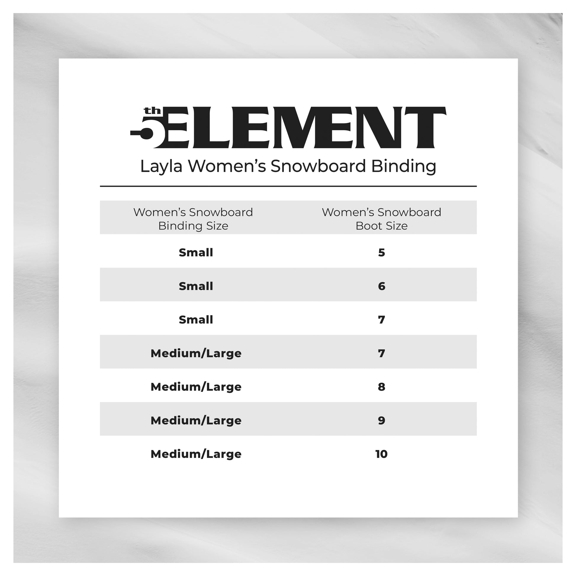 5th Element Layla Womens Bindings - White/Teal - Size Chart